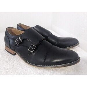 Metrocharm MC100 Mens Sz 9.5 Cap Toe Double Monk Strap Slip On Black Dress Shoes